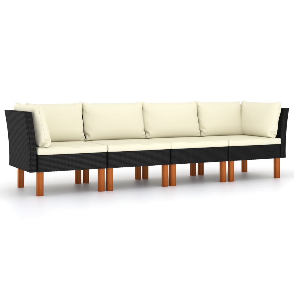 Garden Sofa Black PE rattan 4-seater Removable Covers