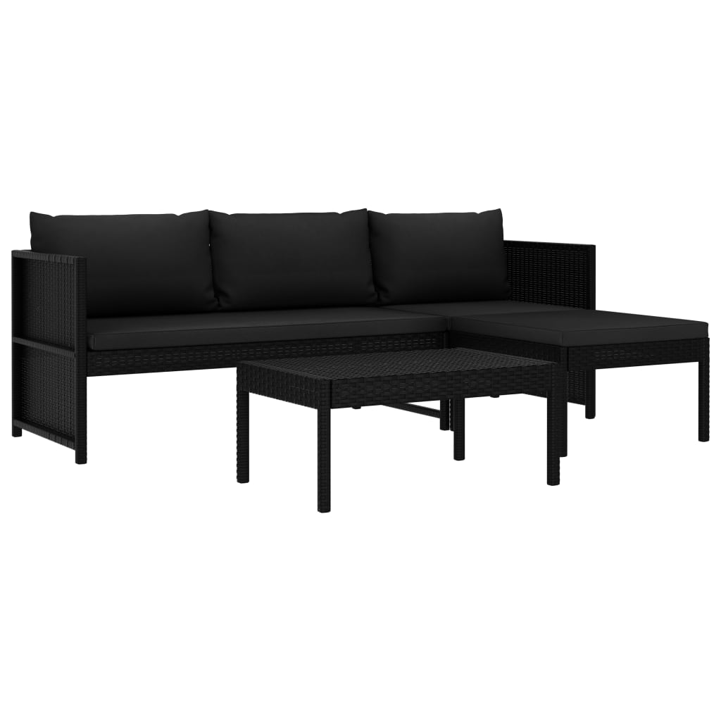 Garden Sofa Black Poly rattan 3-Seater Removable Covers
