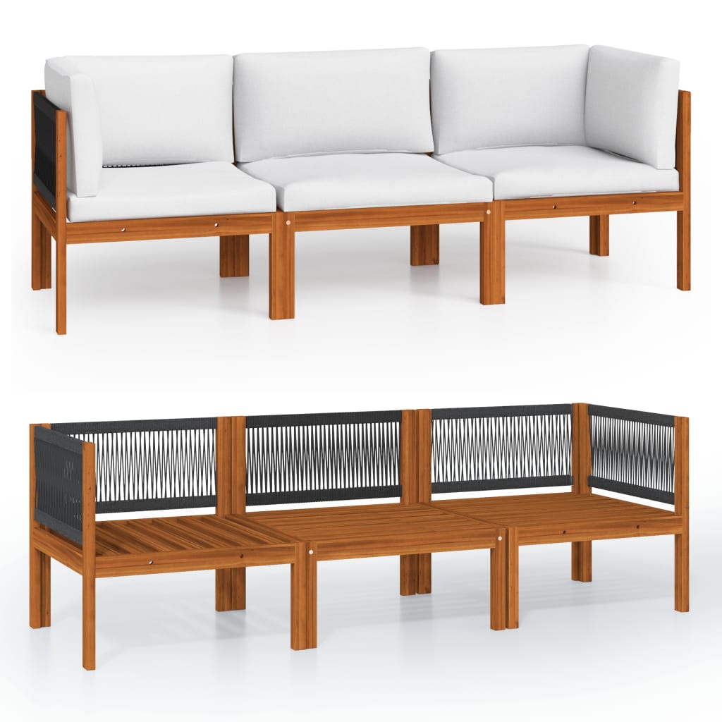 Garden Sofa Cream Solid Acacia Wood 3-Seater Garden Sofa