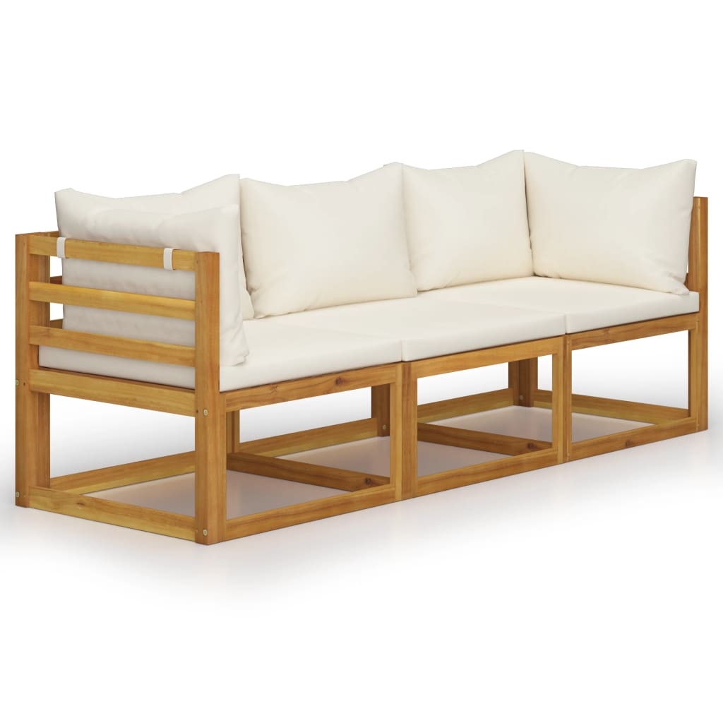 Garden Sofa Cream Solid acacia wood 3-seater Modular