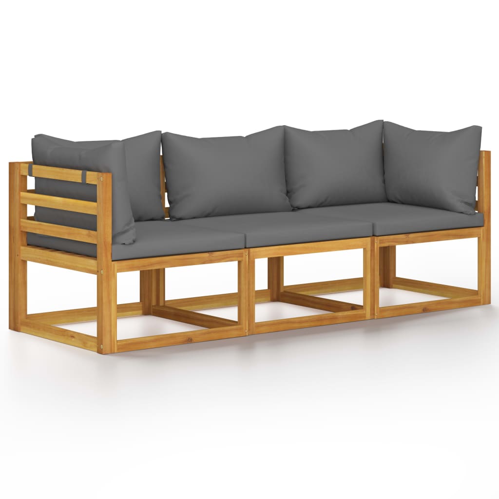 Garden Sofa Dark Grey, Natural Solid Acacia Wood, Polyester