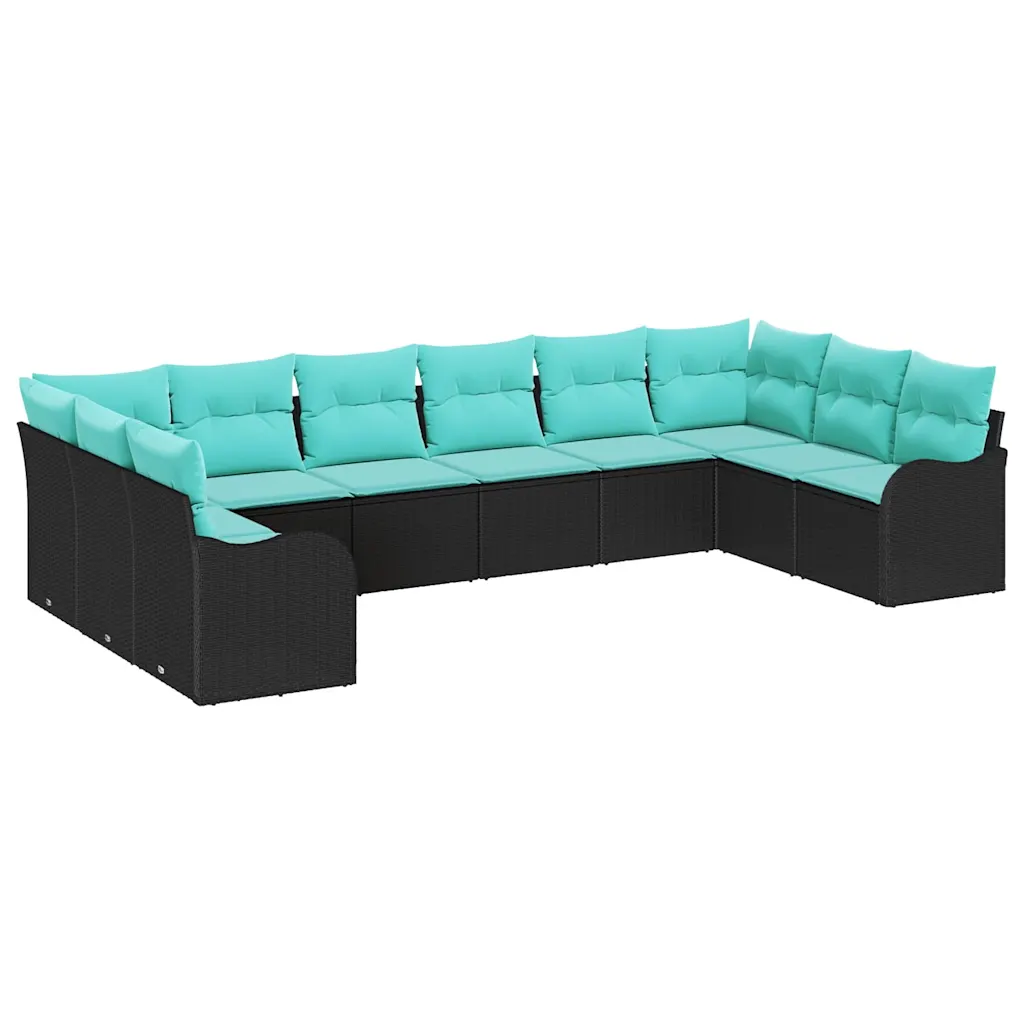 Garden Sofa Set 10 pcs Black and turquoise Poly Rattan