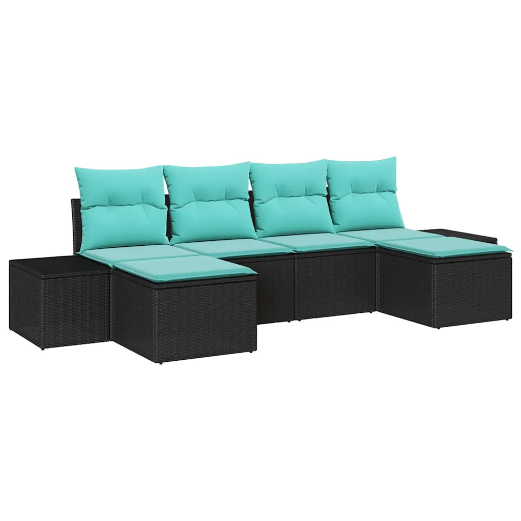 Garden Sofa Set 4 pcs Black and Turquoise Poly Rattan