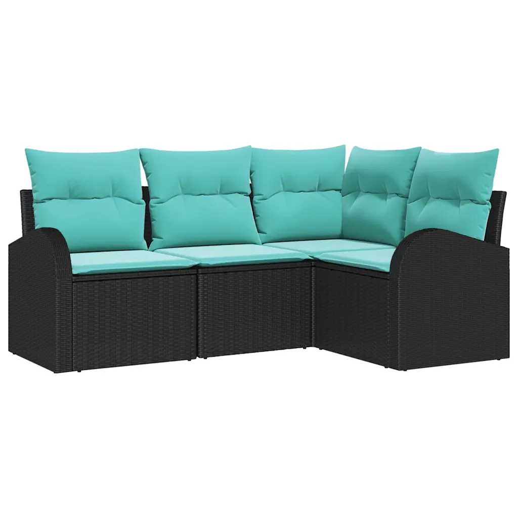 Garden Sofa Set 4 pcs Black Poly Rattan