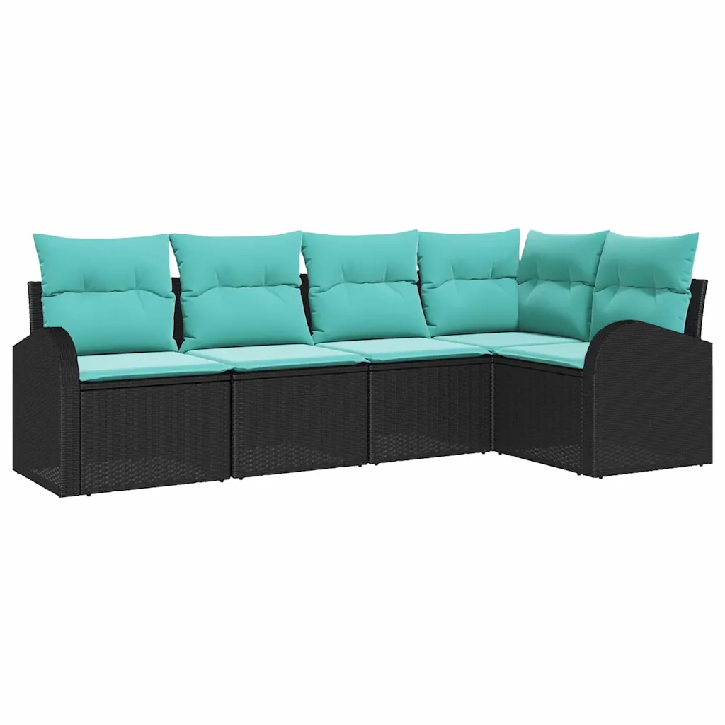 Garden Sofa Set 5 pcs Black and Turquoise Poly Rattan