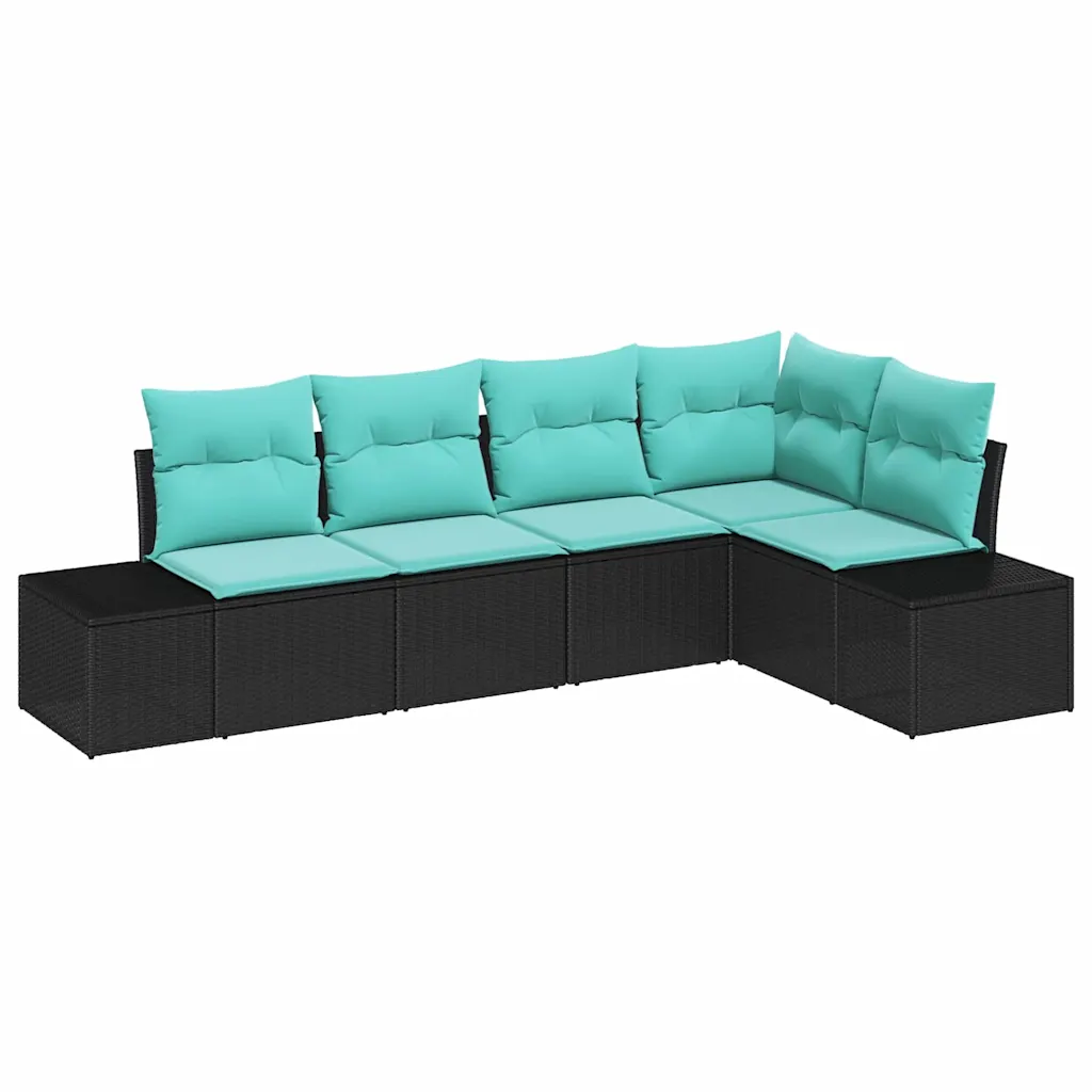 Garden Sofa Set 5 pcs Black and Turquoise Poly Rattan