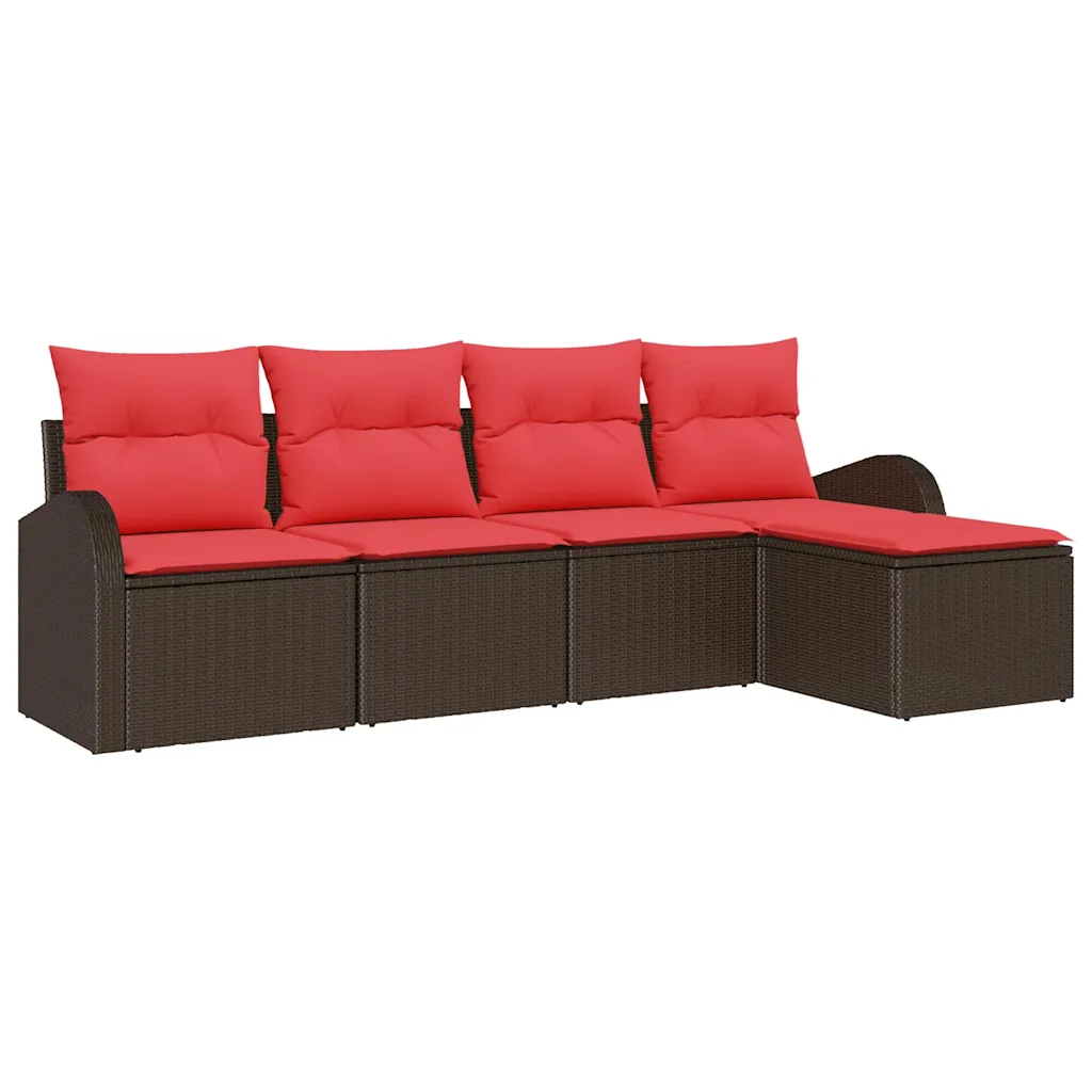 Garden Sofa Set 5 pcs Brown Poly Rattan