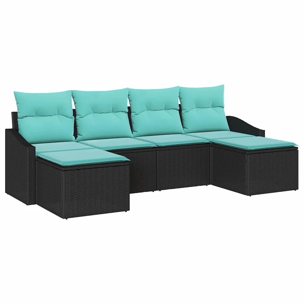 Garden Sofa Set 6 pcs Black and Turquoise Poly Rattan