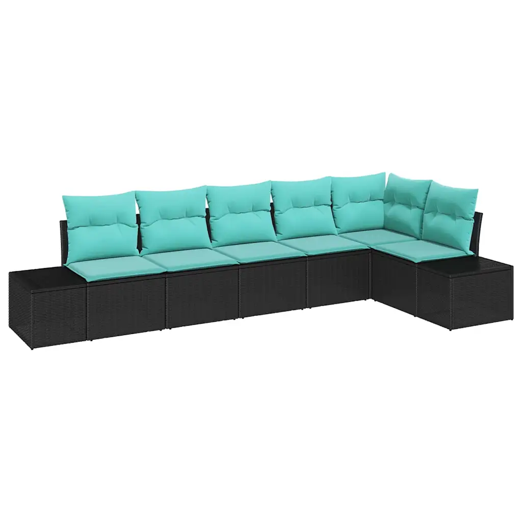 Garden Sofa Set 6 pcs Black and Turquoise Poly Rattan
