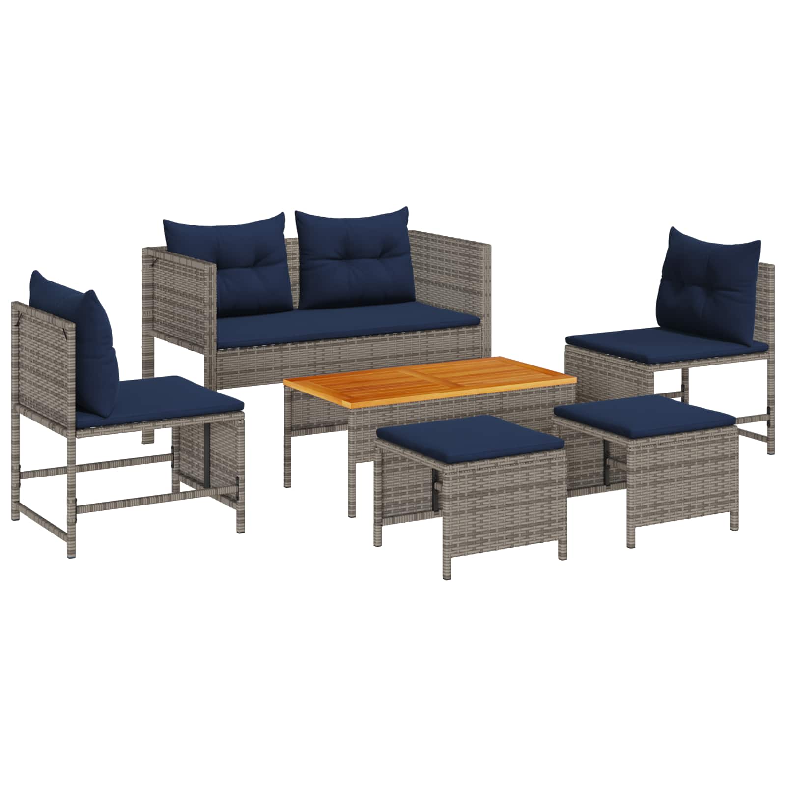 Garden Sofa Set 6 pcs Grey and Navy Blue Poly Rattan