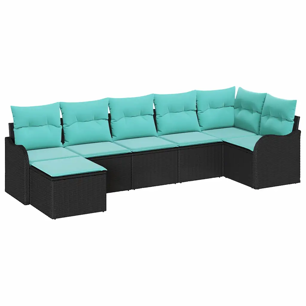Garden Sofa Set 7 pcs Black and Turquoise Poly Rattan