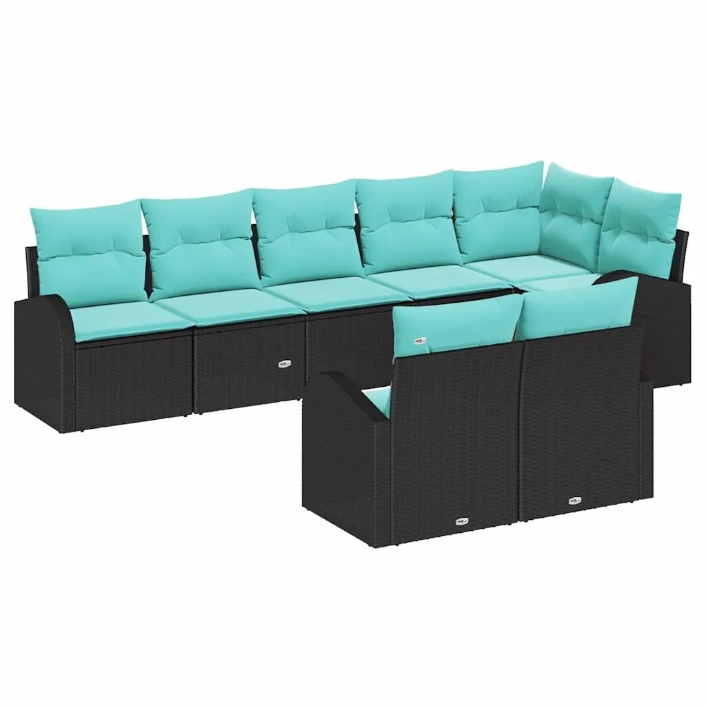 Garden Sofa Set 8 pcs Black and Turquoise Poly Rattan