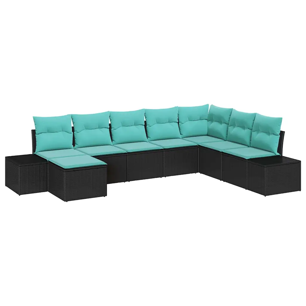 Garden Sofa Set 8 pcs Black and Turquoise Poly Rattan