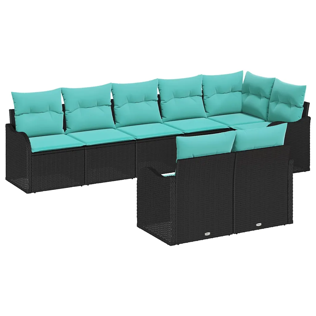 Garden Sofa Set 8 pcs Black and turquoise Poly rattan