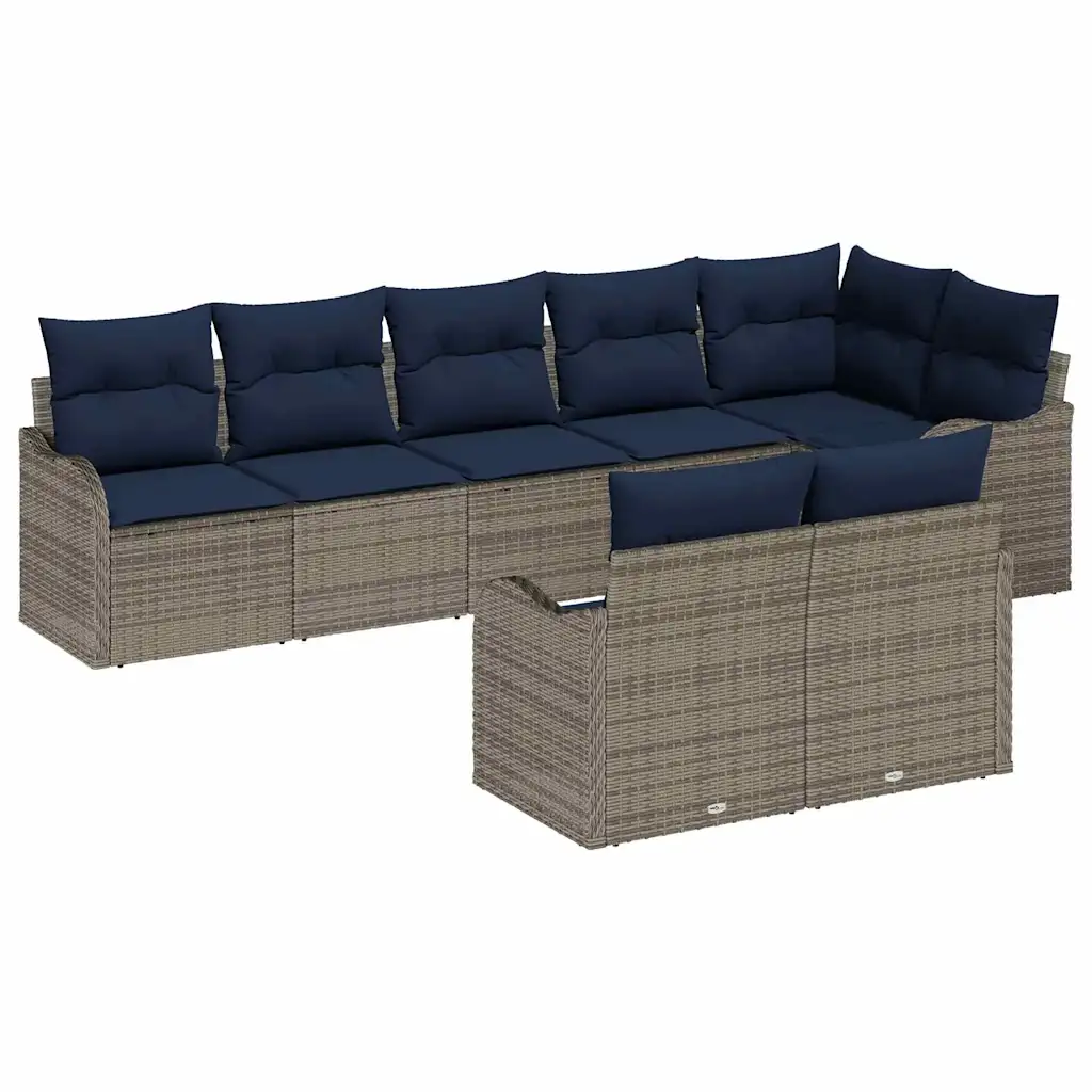Garden Sofa Set 8 pcs Grey Poly Rattan