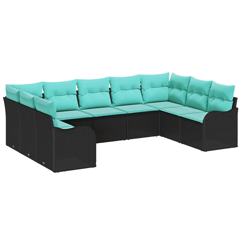 Garden Sofa Set 9 pcs Black Poly Rattan