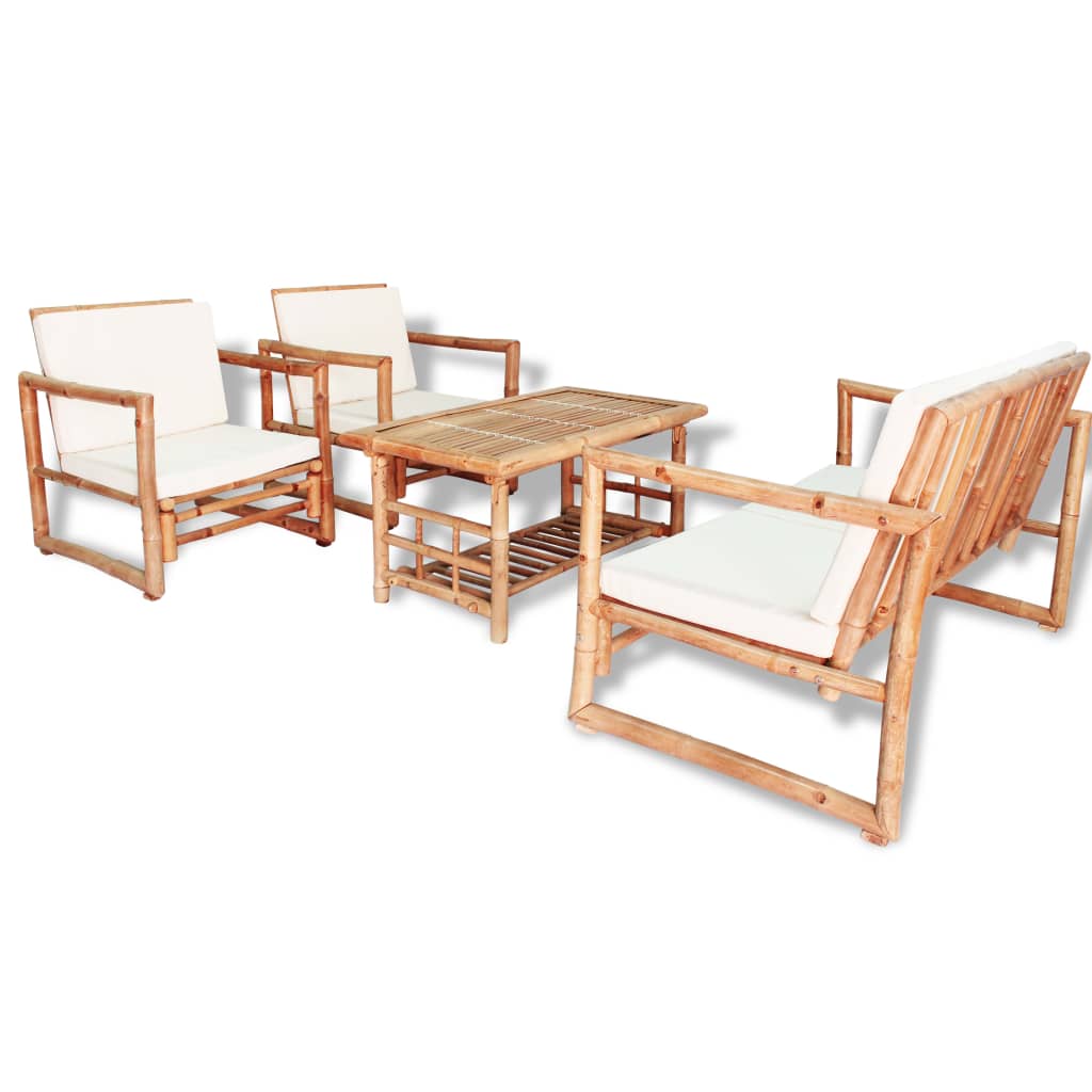 Garden Sofa Set Bamboo Bamboo, Polyester fabric cushions Medium