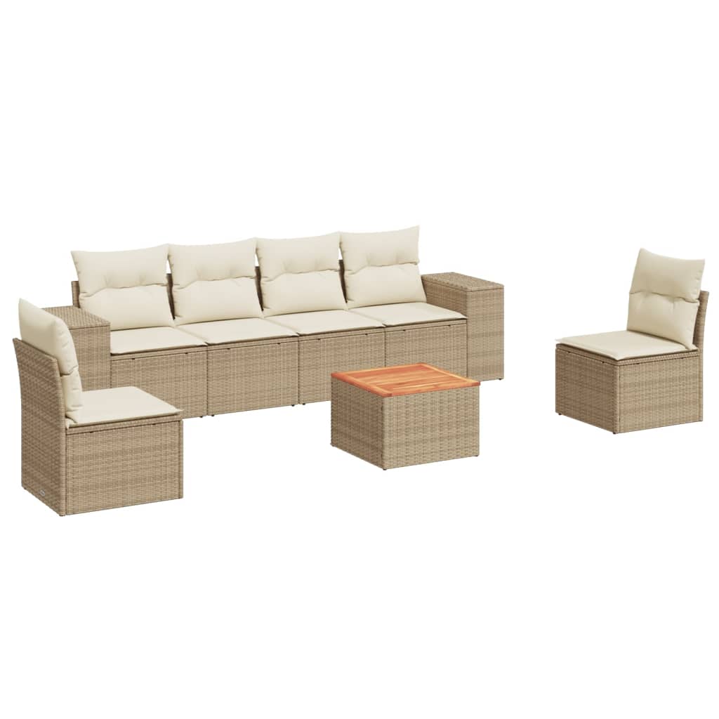 Garden Sofa Set Beige PE Rattan 7 Piece Set Modular