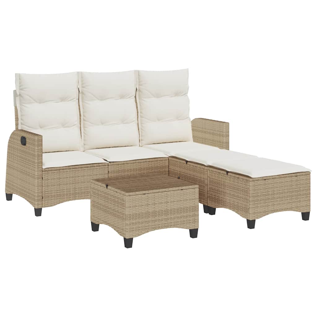 Garden Sofa Set Beige PE rattan, powder-coated steel Large