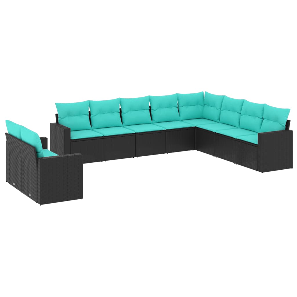 Garden Sofa Set Black and Blue PE rattan Large Modular