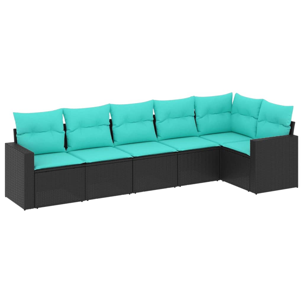 Garden Sofa Set Black and Blue PE Rattan, Steel, Polyester 6 Piece