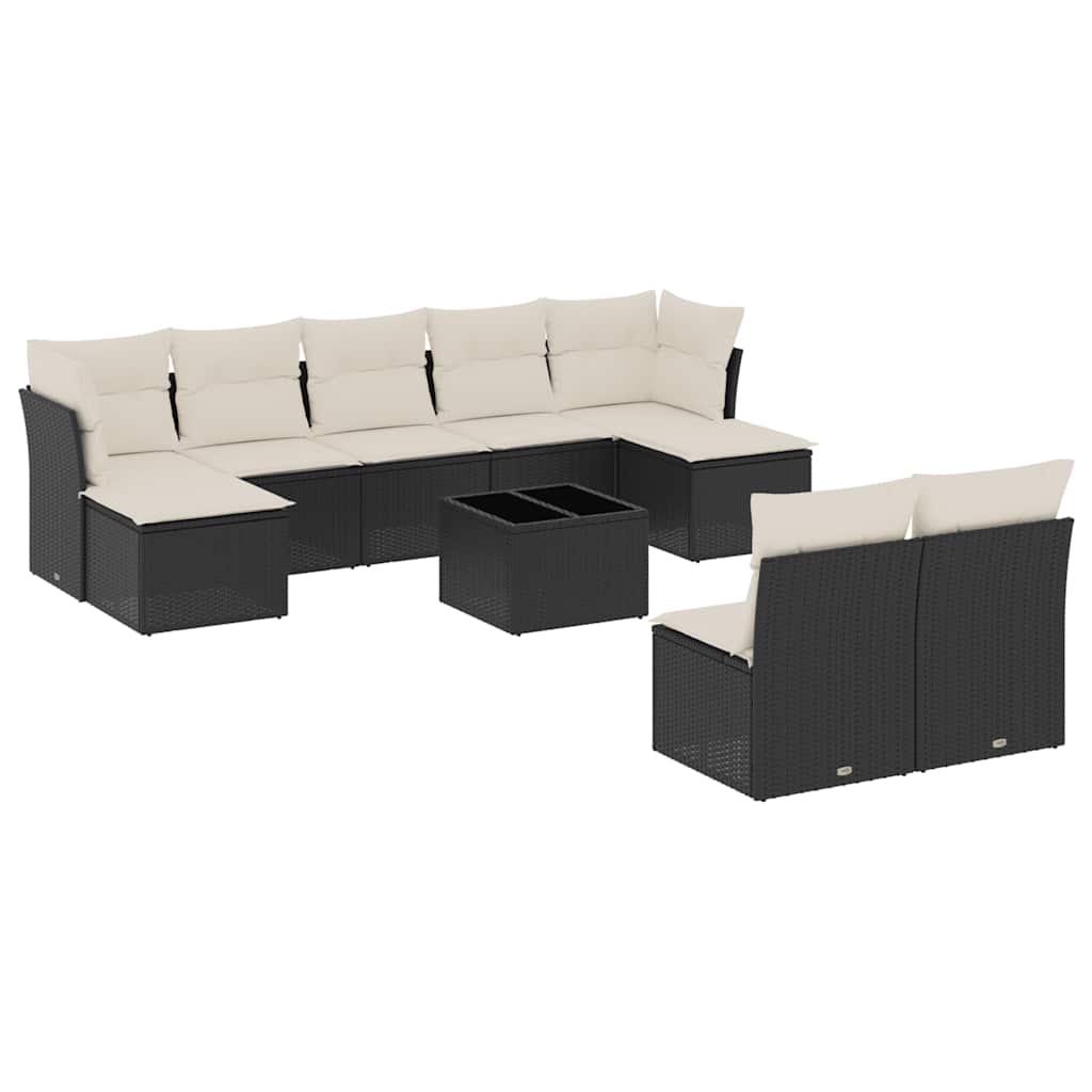 Garden Sofa Set Black and Cream PE Rattan Large Modular