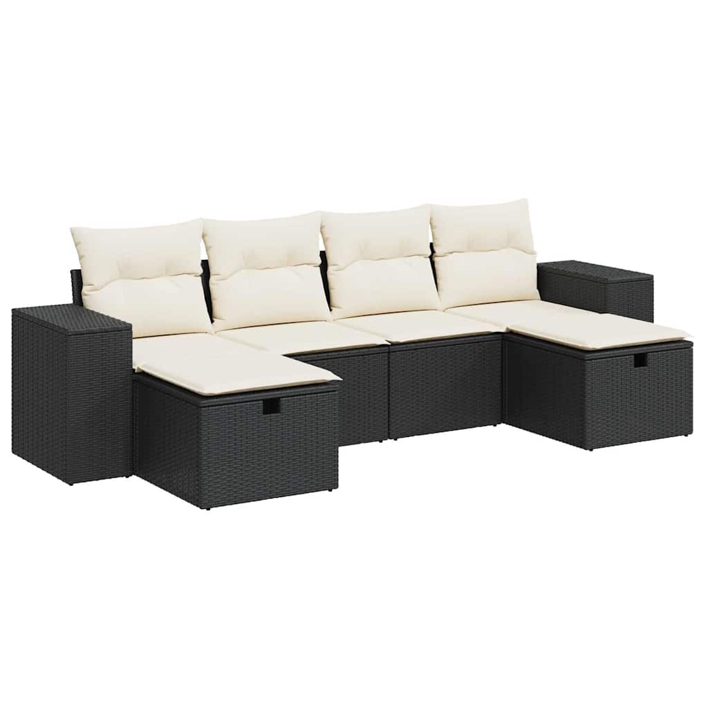 Garden Sofa Set Black and Cream PE Rattan Medium