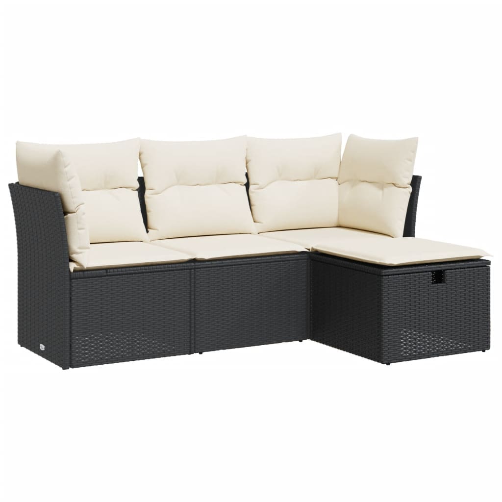 Garden Sofa Set Black and cream PE rattan, powder-coated steel