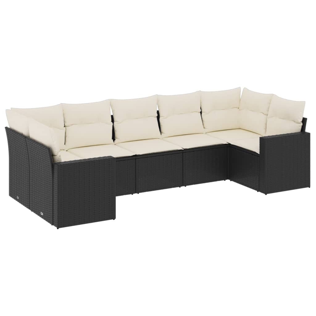 Garden Sofa Set Black and Cream PE rattan, Powder-coated Steel