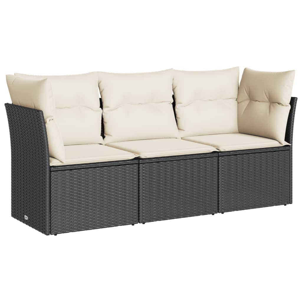 Garden Sofa Set Black and Cream PE Rattan, Powder-Coated Steel