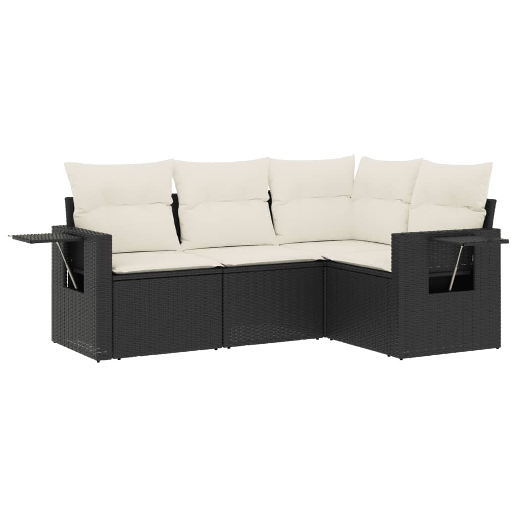 Garden Sofa Set Black and Cream White PE rattan 4 Piece Set