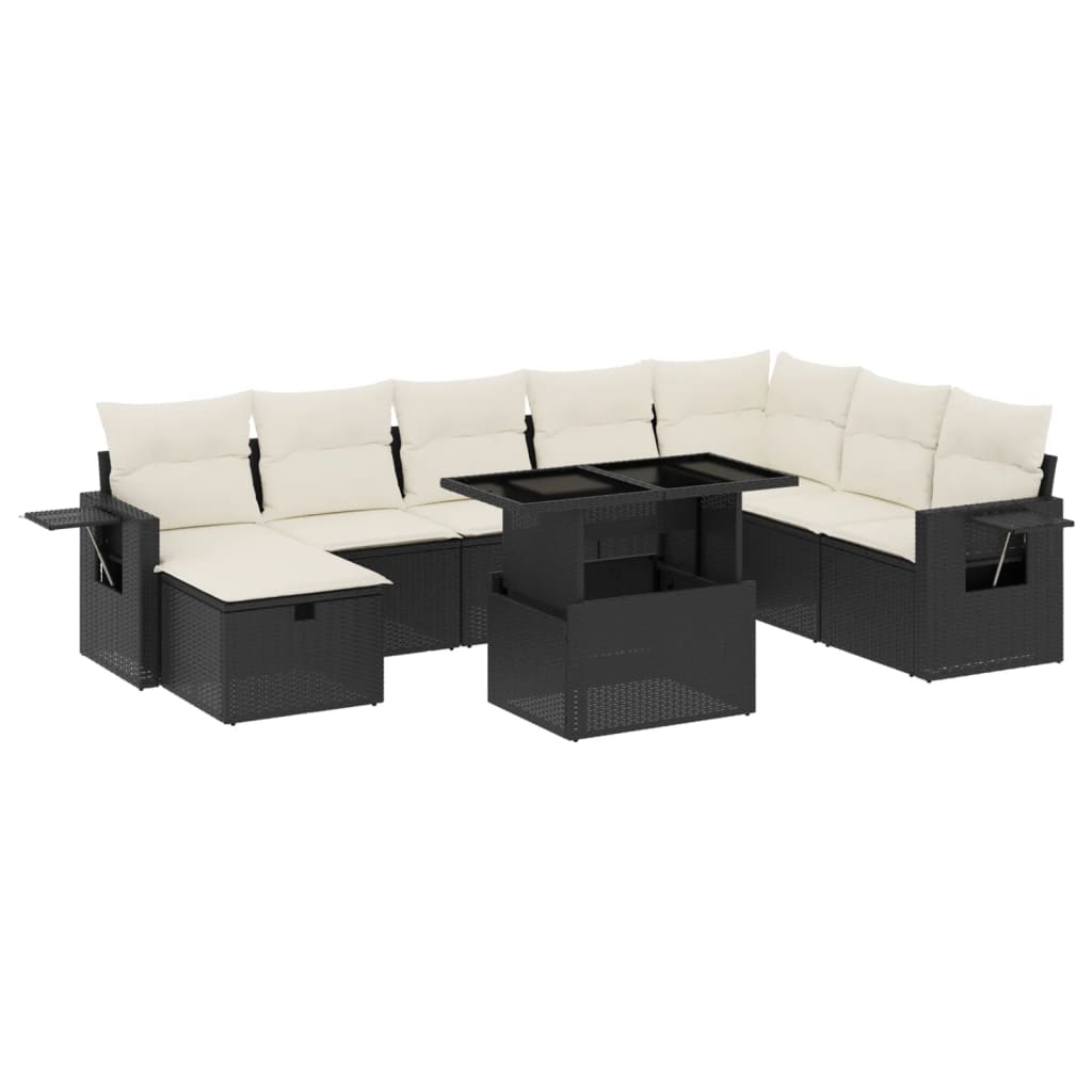 Garden Sofa Set Black and Cream White PE rattan 9 Piece