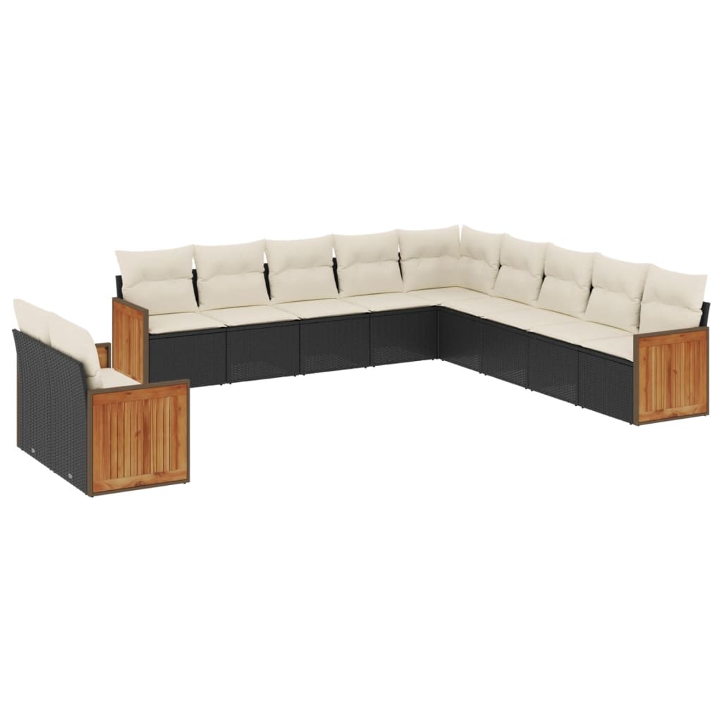 Garden Sofa Set Black and Cream White PE Rattan Large Modular