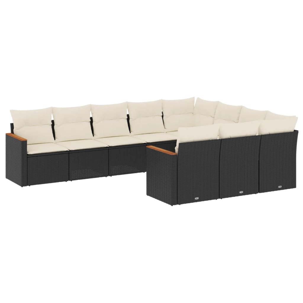 Garden Sofa Set Black and Cream White PE Rattan Large Modular