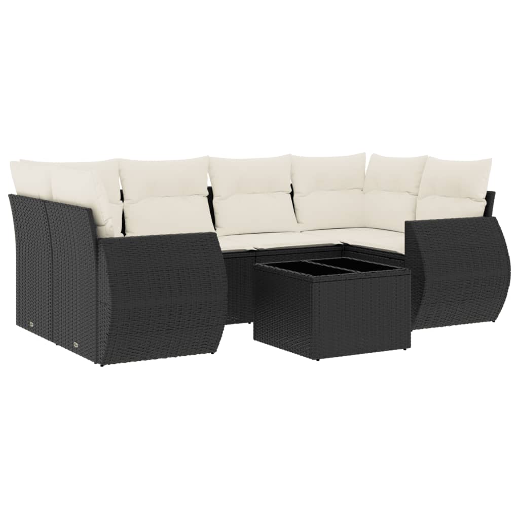 Garden Sofa Set Black and Cream White PE Rattan Standard Modular
