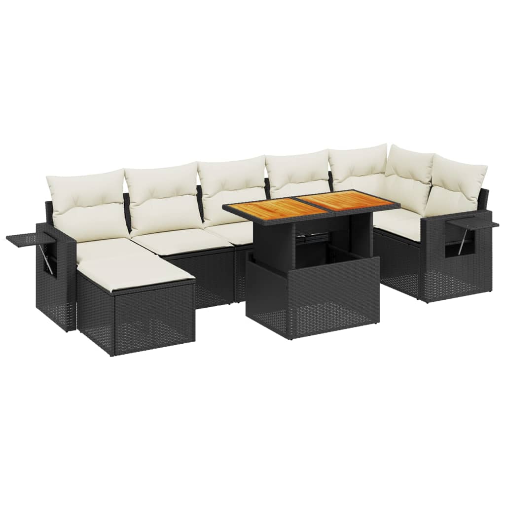 Garden Sofa Set Black and Cream White Poly Rattan Large