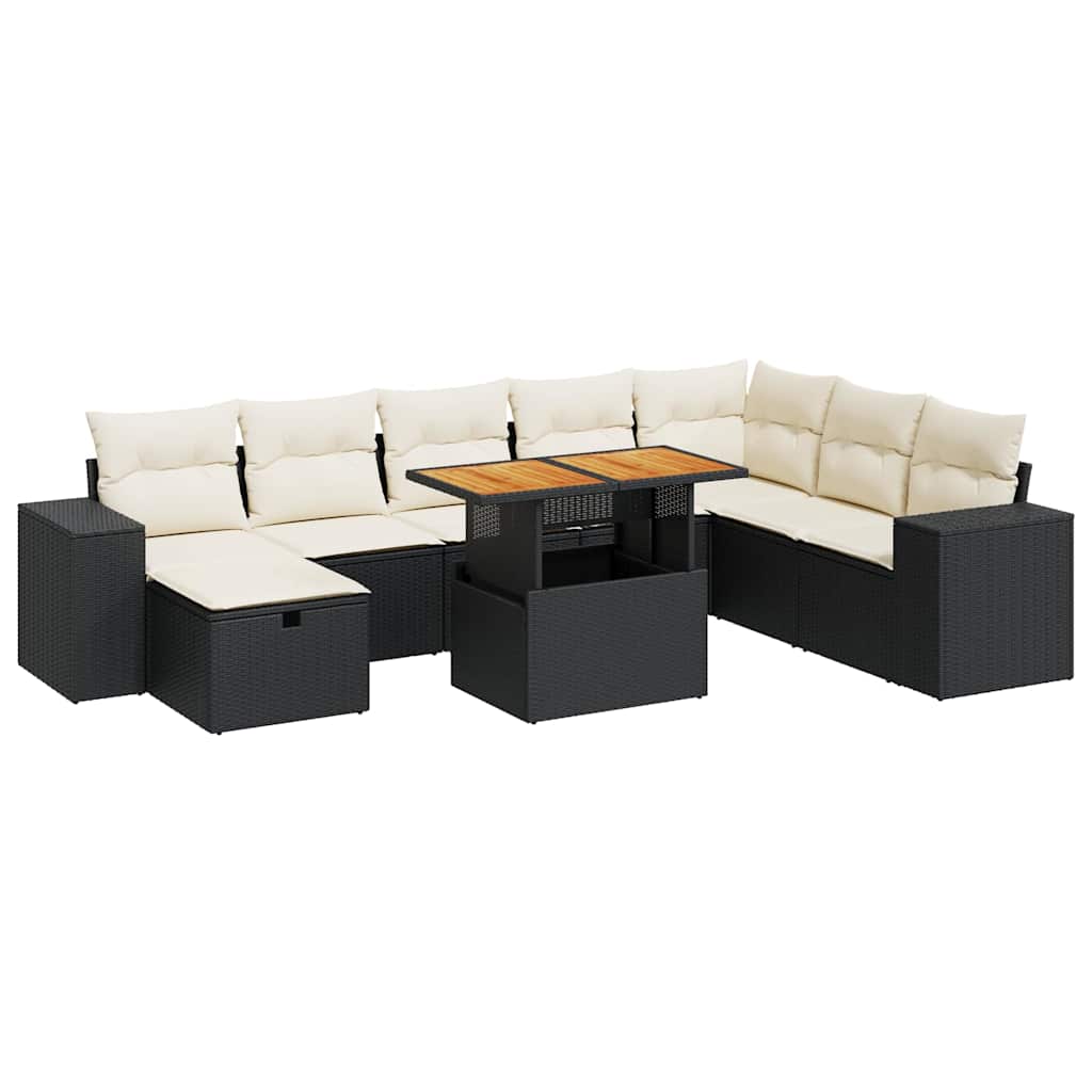 Garden Sofa Set Black, Beige with Light Gray Cushions