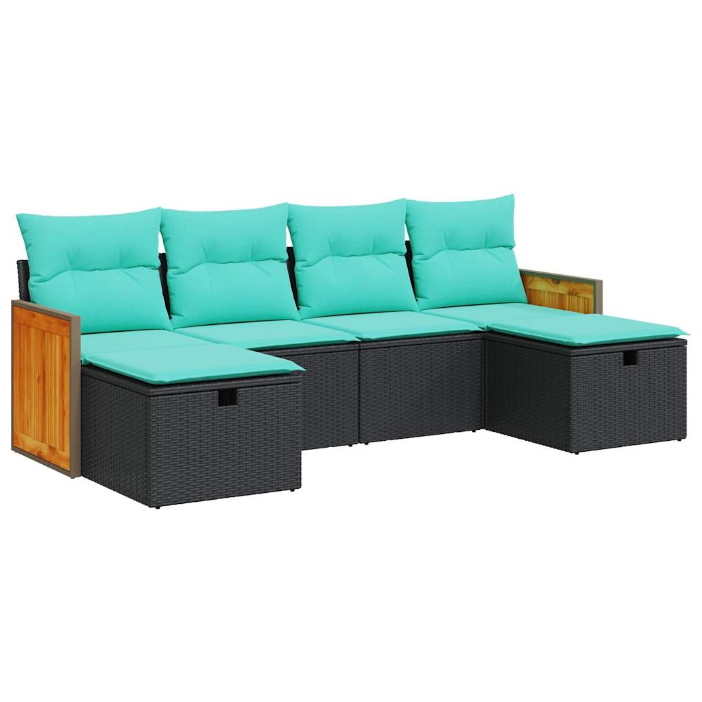 Garden Sofa Set Black, Blue PE Poly Rattan, Powder-Coated Steel