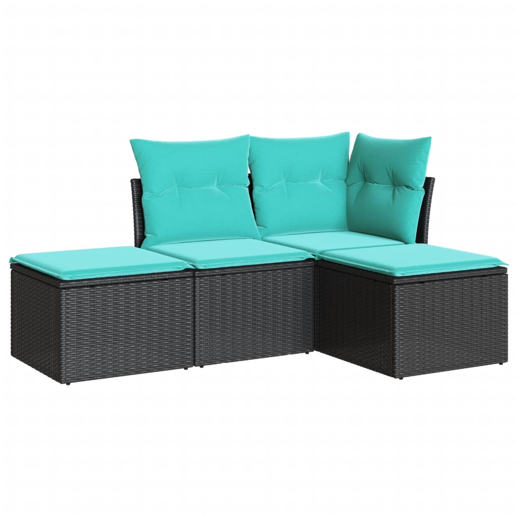 Garden Sofa Set Black, Blue PE Rattan, Polyester Standard Modular