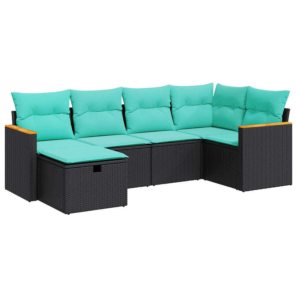 Garden Sofa Set Black, Blue PE rattan, powder-coated steel 6 Piece