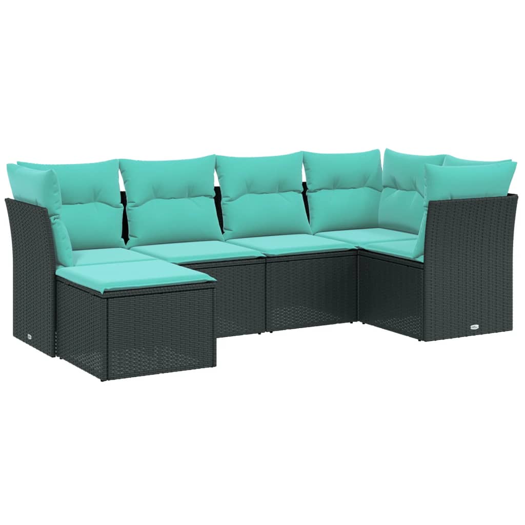 Garden Sofa Set Black, Blue PE rattan, powder-coated steel, fabric