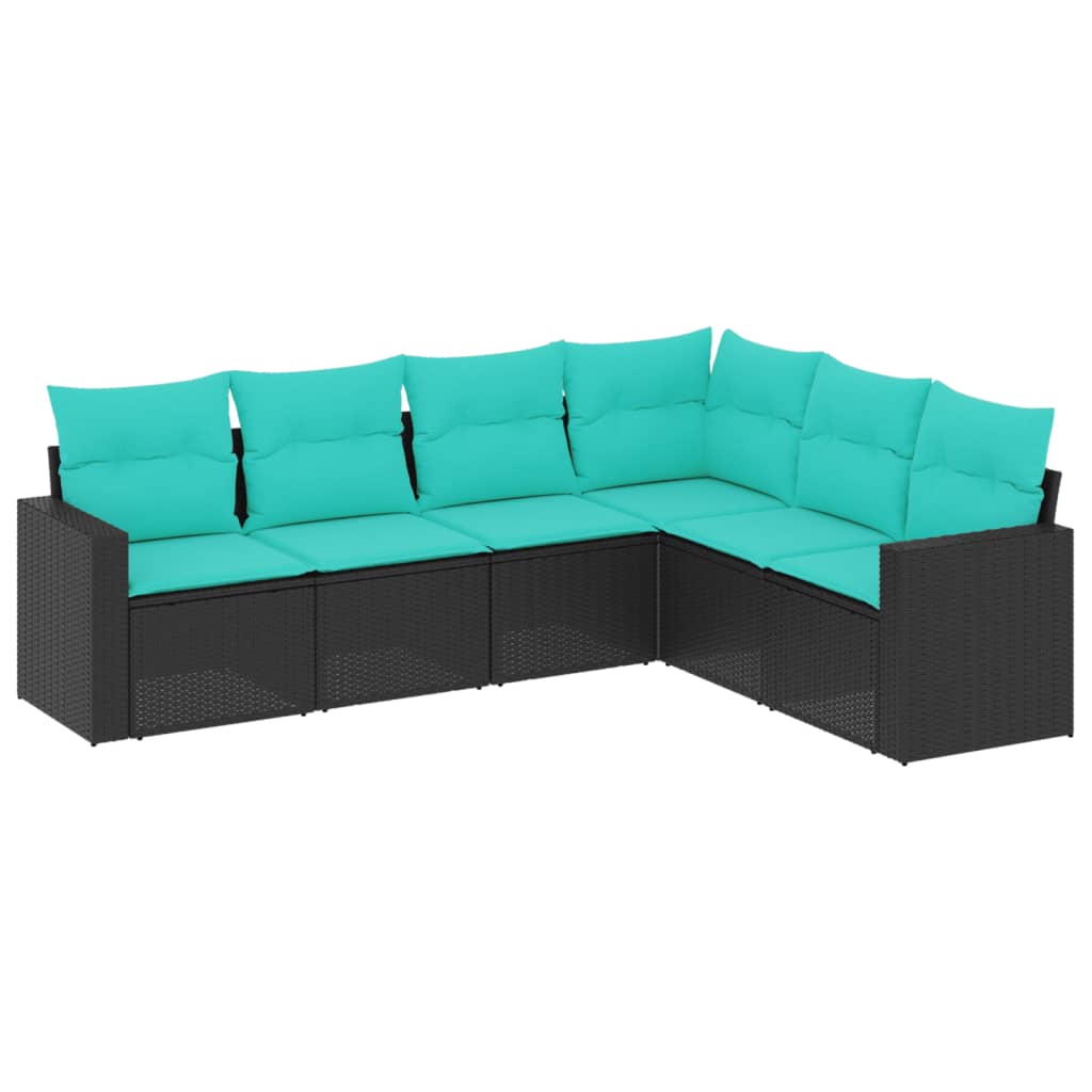 Garden Sofa Set Black, Blue PE Rattan, Powder-Coated Steel Large