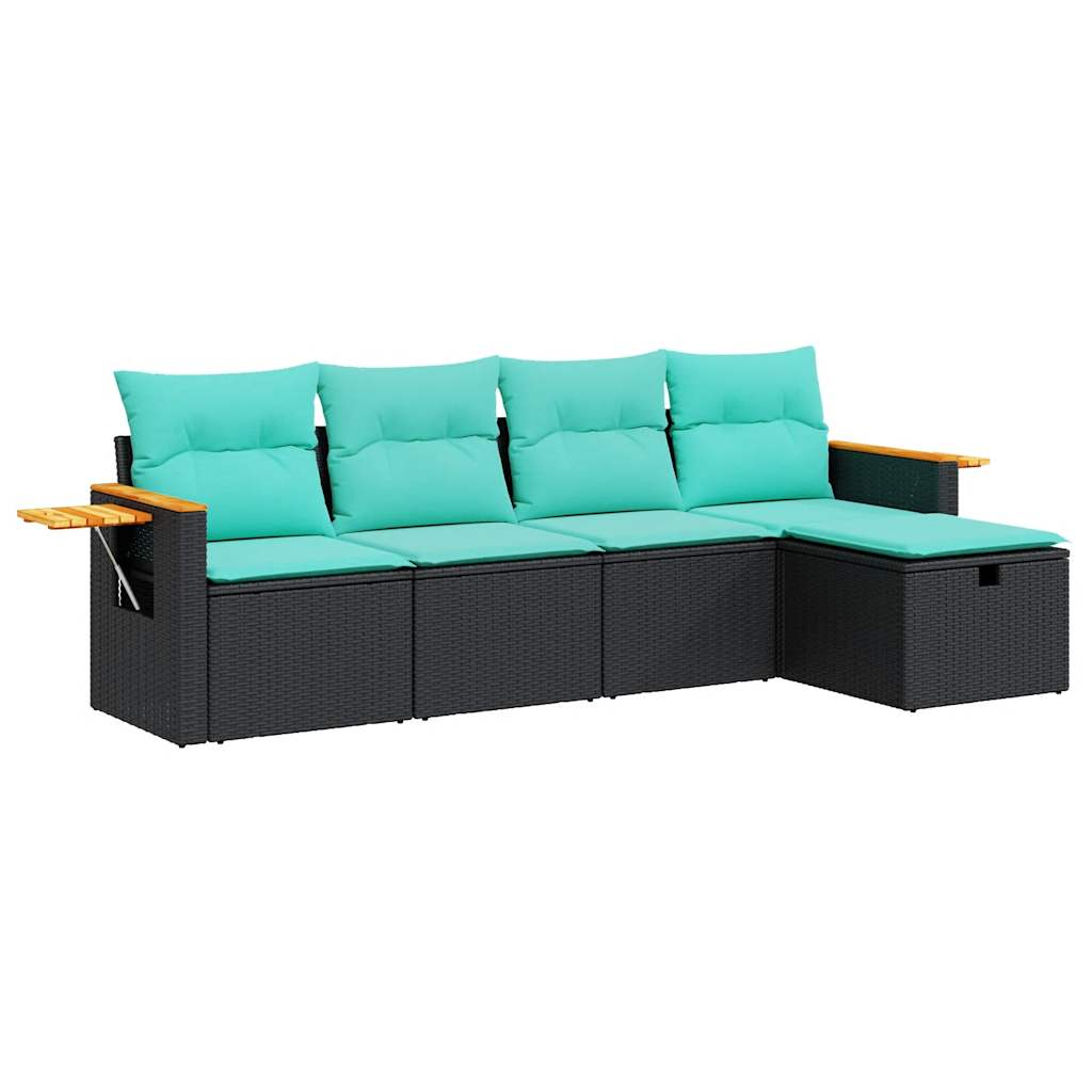 Garden Sofa Set Black, Blue PE Rattan, Powder-Coated Steel Medium