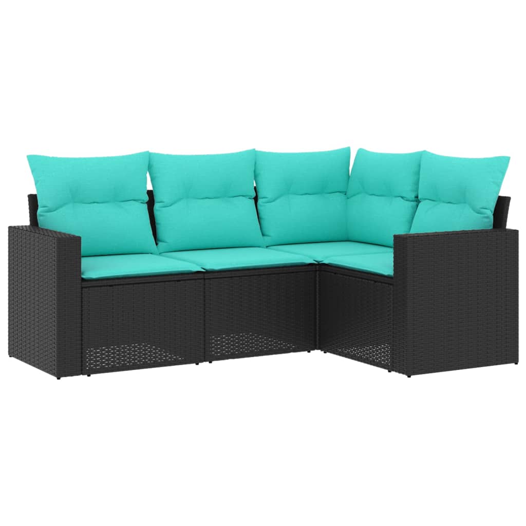Garden Sofa Set Black, Blue PE rattan, powder-coated steel, polyester