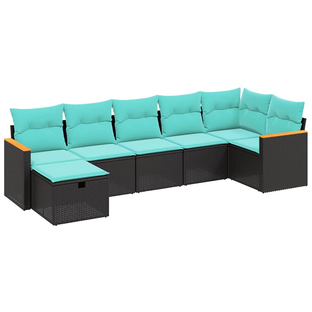 Garden Sofa Set Black, Blue PE Rattan, Powder-Coated Steel, Polyester