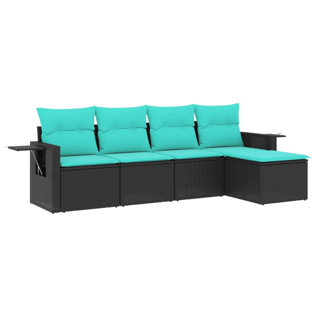 Garden Sofa Set Black, Blue PE Rattan, Powder-Coated Steel, Polyester