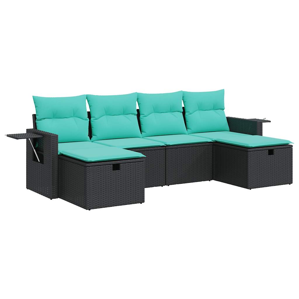 Garden Sofa Set Black, Blue PE Rattan, Powder-Coated Steel, Polyester