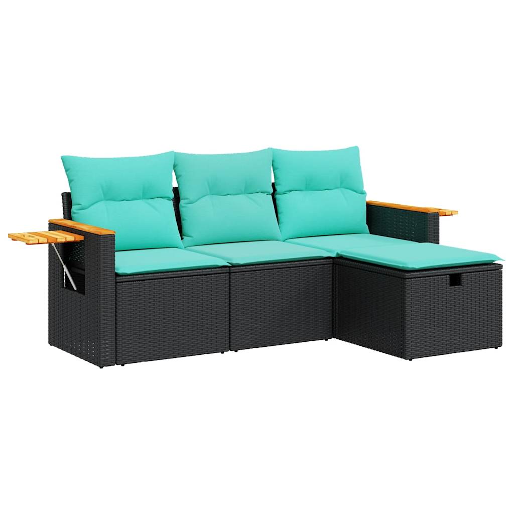 Garden Sofa Set Black, Blue PE Rattan, Powder-Coated Steel, Polyester