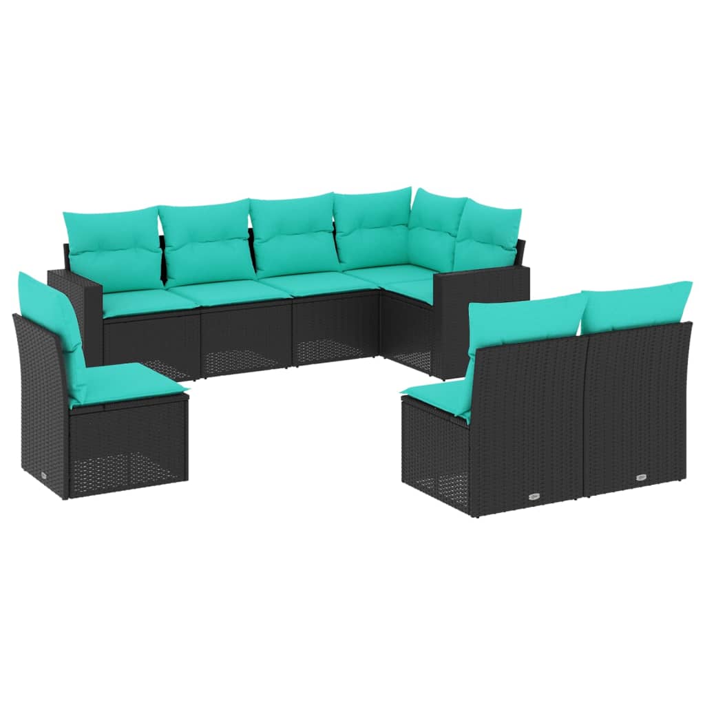 Garden Sofa Set Black, Blue PE Rattan, Powder-Coated Steel, Polyester