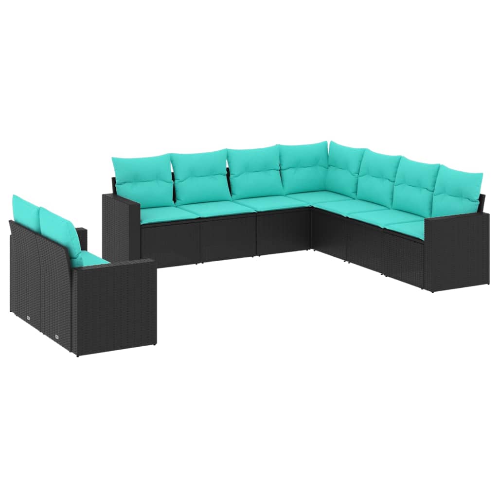 Garden Sofa Set Black, Blue PE rattan, Powder-coated steel